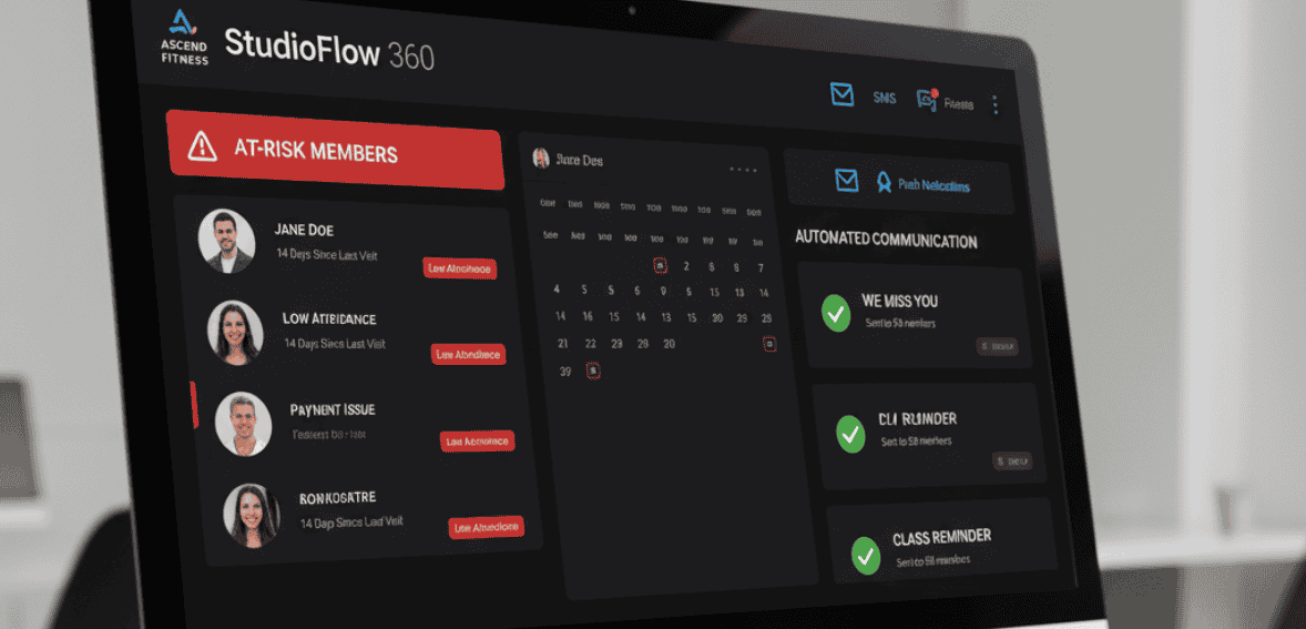 Studio management software features for gym member retention automation.