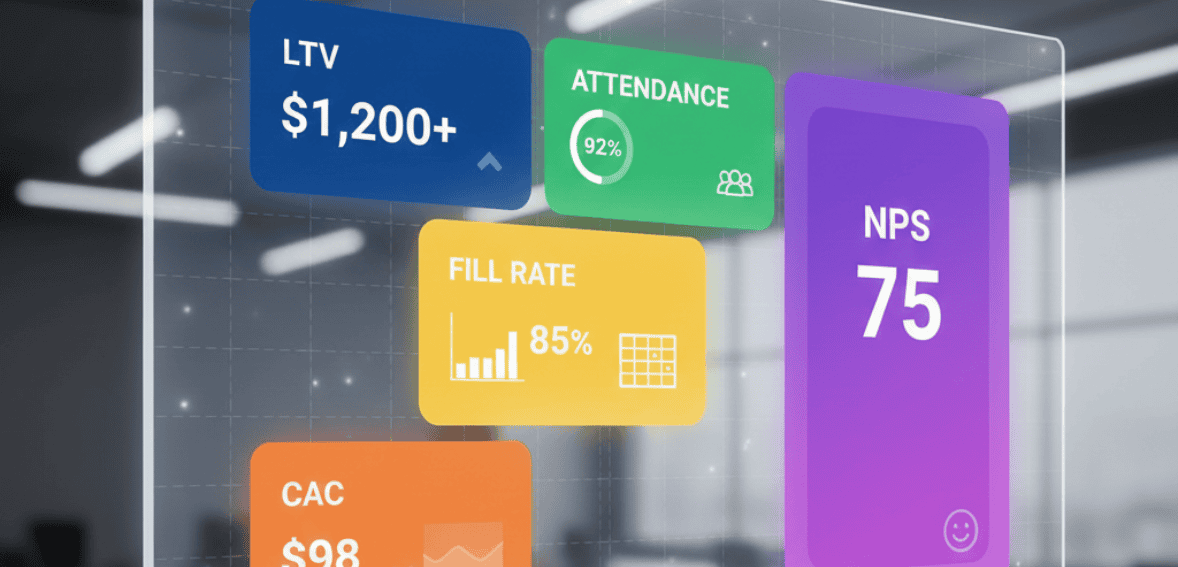 Dashboard showing essential fitness studio KPIs to track daily for boutique studio success