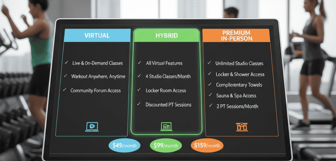 Membership tier structure designed using a hybrid fitness studio pricing strategy
