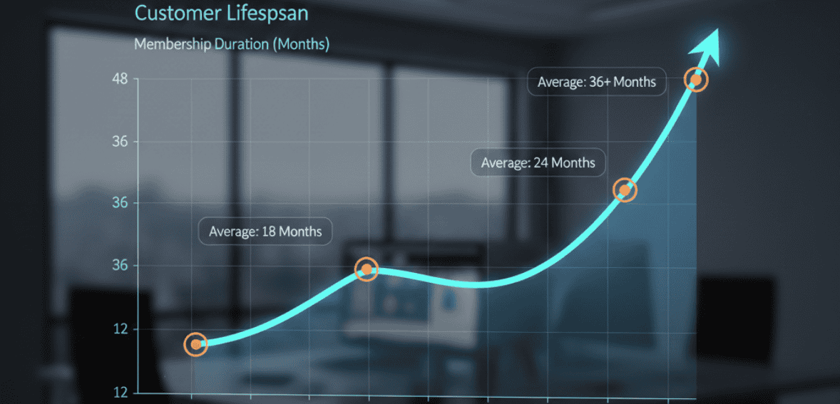 Chart illustrating member lifetime value as part of fitness studio KPIs to track daily