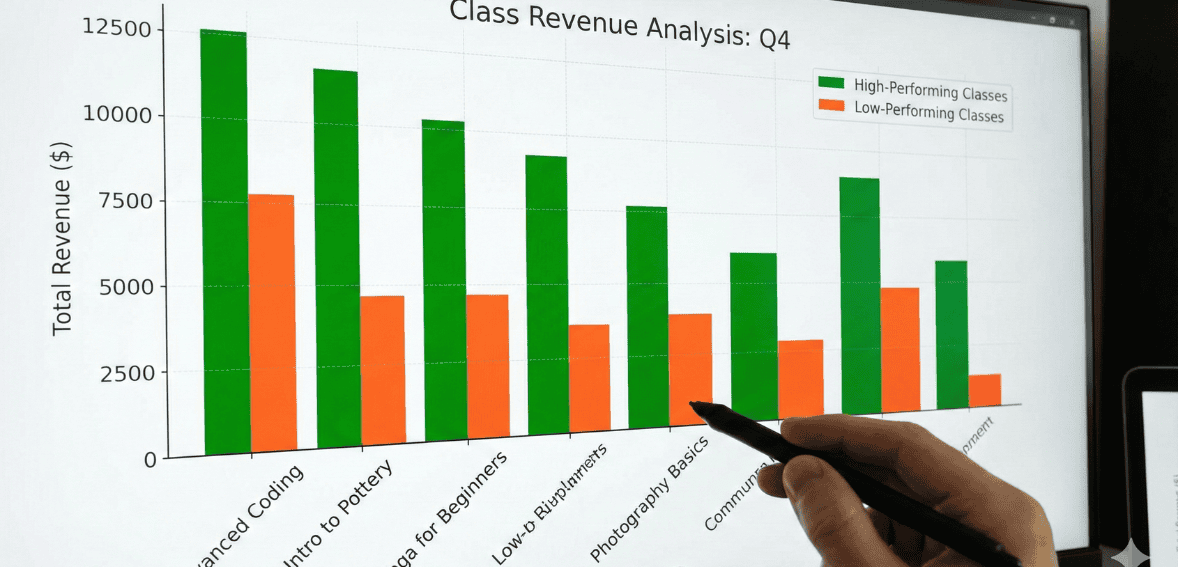 Revenue per class chart showing key fitness studio KPIs to track daily for profitability