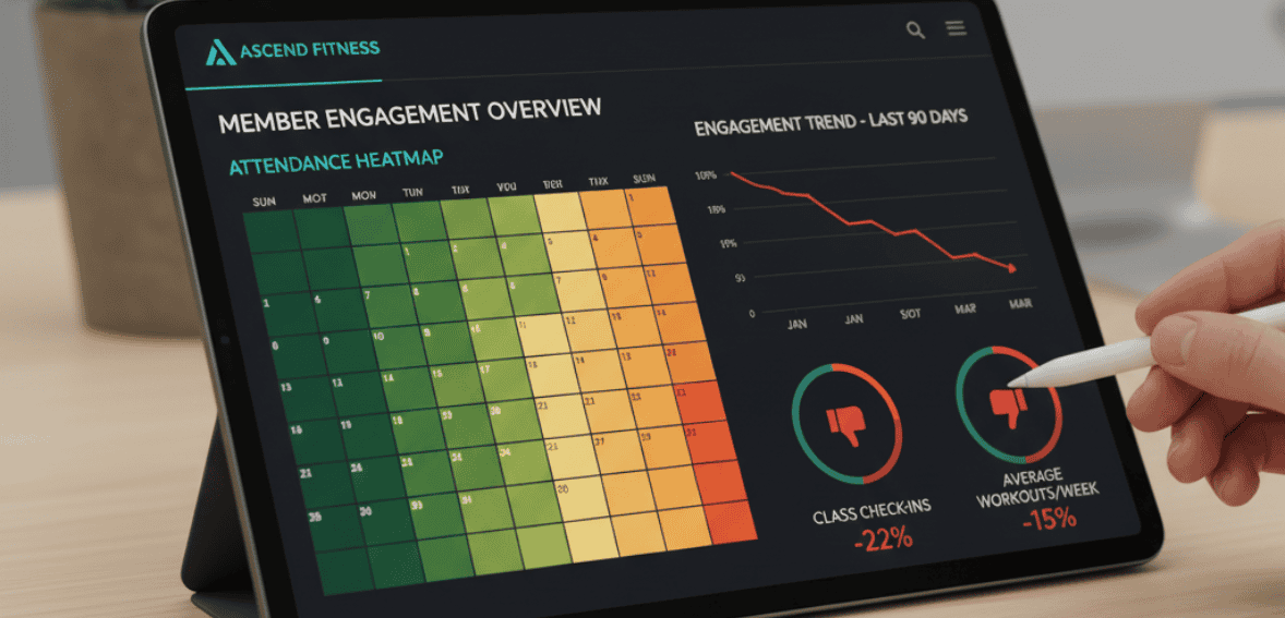 Attendance analytics used to prevent membership cancellations proactively.