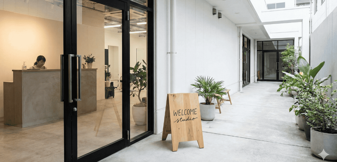 boutique gym check-in process visual path and entry flow