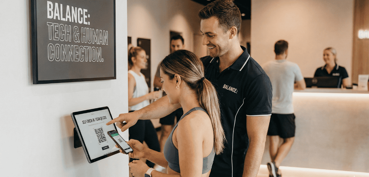 fitness studio customer journey mapping with balanced technology and human connection