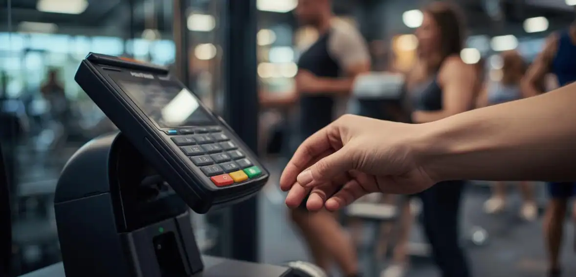 a modern point of sale terminal processing an offline payment transaction.